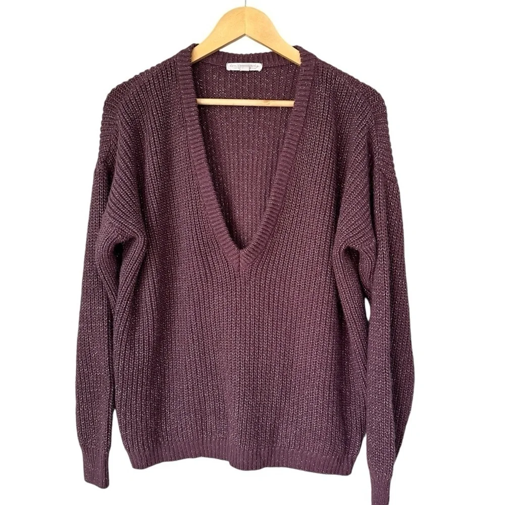 Don't Ask Why, Made In Italy, V Neck Long Sleeve Sweater, Cranberry, OS
